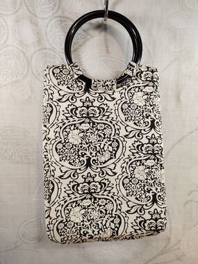 Fit & Fresh Black & White Floral Insulated Lunch Tote with Round Black Handles